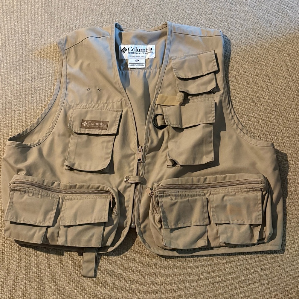 Vintage Columbia Sportswear Fishing Tactical Vest Fly Fishing Mens L / XL Khaki
